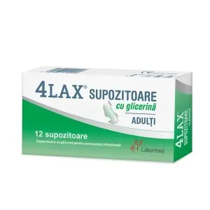 4Lax supozitoare cu glicerina 2100 mg pentru adulti,  12 supozitoare,  Labormed