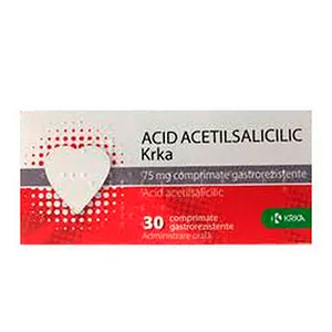 Acid Acetilsalicilic 75 mg, 30 comprimate gastrorezistente, Krka