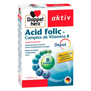 Acid folic+Complex de vitamina B, 30 comprimate, Queisser Pharma