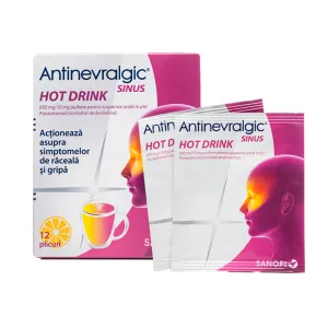 Antinevralgic Sinus Hot Drink 650 mg/10 mg pulbere pentru suspensie orala, 12 plicuri, Opella Healthcare Romania