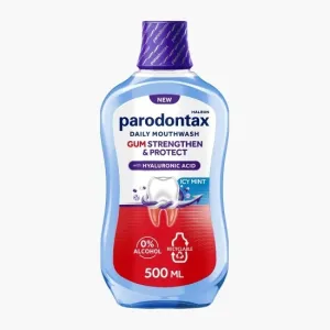 Apa de gura cu fluor fara alcool parodontax Gum Stregthen & Protect Icy Mint, 500ml, Haleon Romania