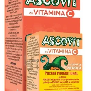 Ascovit capsuni 100 mg, 60 comprimate+Ascovit piersica 100 mg, 20 comprimate gratis, Omega Pharma