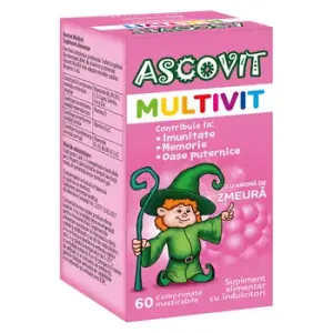 Ascovit Multivit zmeura, 60 comprimate masticabile, 2 la pret de 1, Omega Pharma