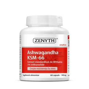 Ashwagandha KSM-66 pentru stres si energie, 60 Capsule, Zenyth