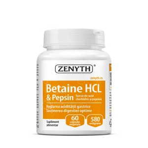 Betaine HCl si Pepsina pentru digestie, 60 Capsule, Zenyth