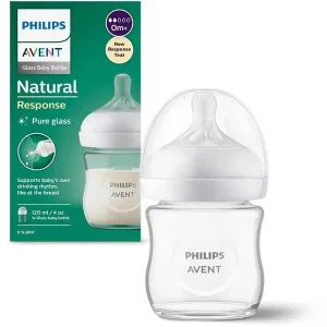 Biberon din sticla Philips Avent Natural Response SCY930/01, 120 ml, debit 2, tetina fara scurgeri, +0 luni, fara BPA, Avent