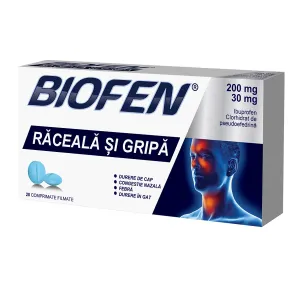 Biofen raceala si gripa 200mg/30mg, 20 comprimate filmate, Biofarm