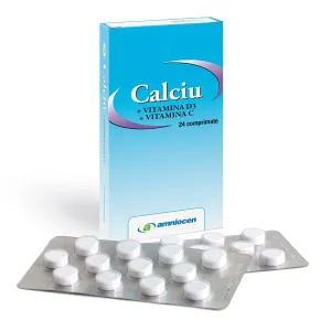 Calciu + Vitamina D3 + Vitamina C, 24 comprimate, Amniocen