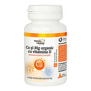 Calciu si Magneziu organic cu vitamina D, 60 comprimate, Dacia Plant