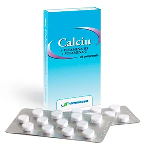 Calciu+Vitamina D3 + Vitamina C, 20 comprimate, Amniocen