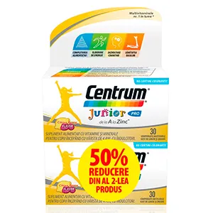 Centrum Junior Pro A-Zinc, 30 comprimate masticabile 1+1 cu 50% REDUCERE, Haleon