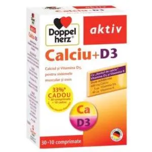 Doppelherz Aktiv Calciu+Vitamina D3, 30 tablete + 10 tablete GRATIS, Queisser Pharma