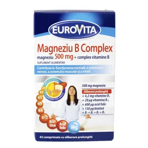 Eurovita Magneziu B Complex 500 mg TF, 42 comprimate cu eliberare prelungita, Perrigo Romania