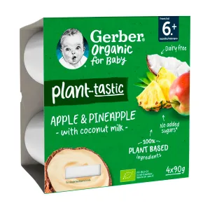 GERBER BIO Desert Mar, Ananas, cu Spuma de Cocos, de la 6 luni, 4 x 90 g, Nestlé Romania