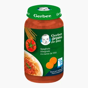 GERBER BIO Spaghete integrale cu Carne de Vita, de la 12 luni, 6 x 190 g, Nestlé Romania
