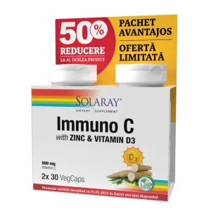 Immuno C plus Zinc si Vitamin D3, 30 capsule vegetale, 1+1 cu 50% reducere, Secom