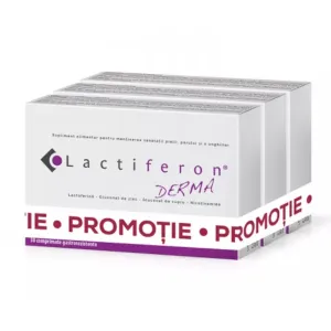 Lactiferon Derma, 30 comprimate gastrorezistente, 2+1 GRATIS Pachet Promo, Meditrina Pharmaceuticals