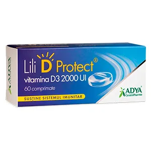 Lili D Protect vitamina D3, 50 mcg (2000 UI), 60 comprimate masticabile, Adya Green Pharma