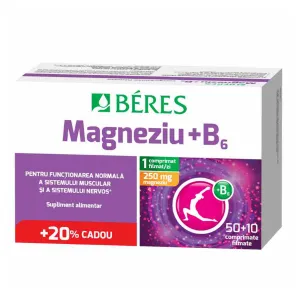 Magneziu + B6, 50 comprimate filmate + 10 comprimate filmate GRATIS, Beres Pharmaceuticals Private