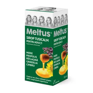 Meltus Tusicalm pentru copii, 100 ml, sirop cu miere, Cimbru, Grindelia, Pătlagină și tinctură de propolis, Labormed