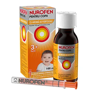 Nurofen copii, 100 mg/5 ml, portocale suspensie orala, 200 ml, Reckitt Benckiser Healthcare
