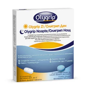 Olygrip Zi 500/60 mg + Olygrip Noapte 500/25 mg, 12 comprimate + 4 comprimate filmate, JNTL Consumer Health