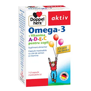 Doppelherz Omega3+Vitamina A+D+E+C copii, 30 capsule masticabile, Queisser Pharma