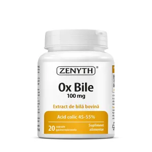 Ox Bile 100 mg pentru digestia grasimilor, 20 Capsule, Zenyth