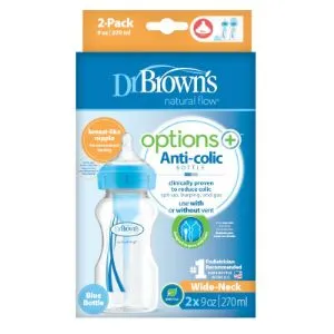 Pachet Biberoane Gat Larg Options Plus PP,  270 ml,  Albastru (2-Pack) (BPA free), Dr. Brown's