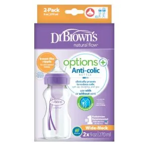 Pachet Biberoane Gat Larg Options Plus PP,  270 ml,  Violet (2-Pack) (BPA free), Dr. Brown's