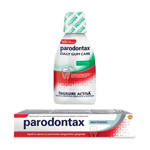 Pachet Pasta de dinti Parodontax Whitening, 75 ml + Apa de gura fara alcool Parodontax, 500 ml -90% PROMO, Haleon