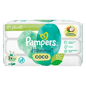Pampers Harmonie Coco 0% plastic servetele umede, 3 pachete x 42 bucati, Procter & Gamble Distribution