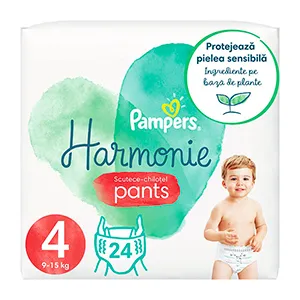 Pampers Harmonie Pants scutece-chilotel, Marimea 4, 9-15 kg, 24 bucati, Procter & Gamble Distribution