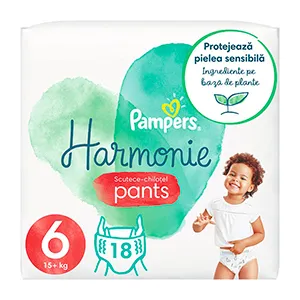Pampers Harmonie Pants scutece-chilotel, Marimea 6, 15+ kg, 18 bucati, Procter & Gamble Distribution