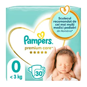 Pampers Premium Care scutece, Marimea 0, Nou Nascut <2.5 kg, 30 bucati, Procter & Gamble Distribution