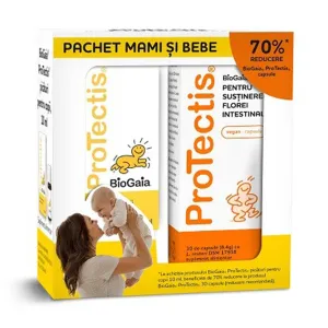 Protectis BioGaia Pachet Mami si Bebe (Picaturi probiotice copii, 10 ml + Protectis probiotice, 30 capsule), Ewopharma
