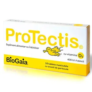 Protectis BioGaia Vitamina D3, portocale, 10 mcg (400UI), 10 comprimate masticabile, Ewopharma