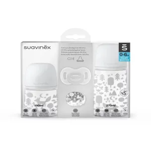 Set biberon 150ml + 270ml + suzeta 0-6 all silicone + clema, gri, Fox, Suavinex