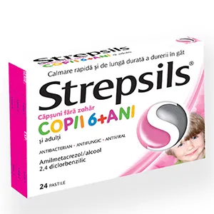 Strepsils capsuni fara zahar, 24 comprimate, RKT, Reckitt Benckiser Healthcare