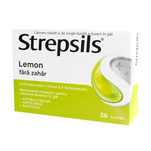 Strepsils Lemon fara zahar, 36 pastile, Reckitt Benckiser Healthcare