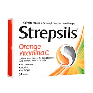 Strepsils orange + vitamina C, 24 pastile, Reckitt Benckiser Healthcare