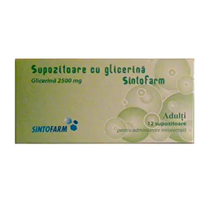 Supozitoare cu glicerina pentru adulti, 2500 mg, 12 supozitoare, Sintofarm