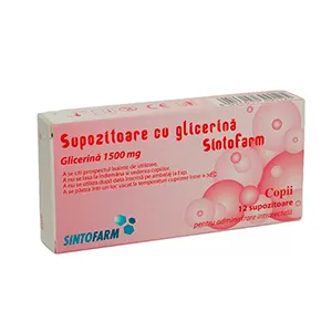 Supozitoare cu glicerina pentru copii, 1500 mg, 12 supozitoare, Sintofarm