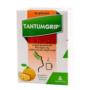 Tantumgrip portocala 600 mg/10 mg pulbere solutie orala, 10 plicuri, ANGELINI