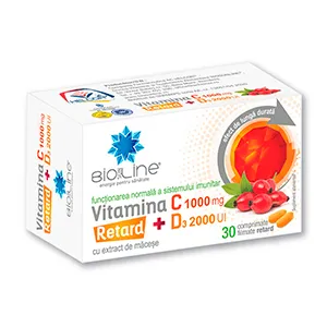 Vitamina C 1000mg + Vitamina D3 2000UI Retard, 30 comprimate filmate, AC Helcor Pharma