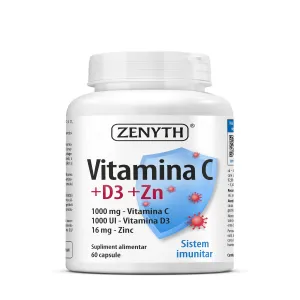 Vitamina C cu D3 si Zinc pentru imunitate, 60 Capsule, Zenyth