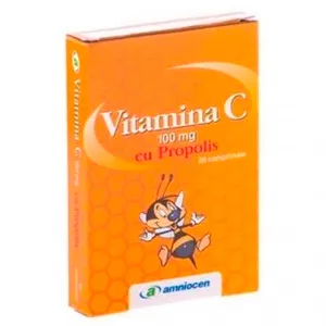 Vitamina C cu propolis, 100 mg, 20 comprimate, Amniocen