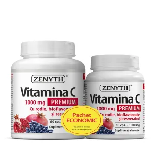 Vitamina C cu rodie Premium pentru imunitate, 60 + 30 Capsule, Zenyth