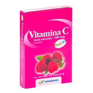 Vitamina C Junior zmeura, 100 mg, 20 tablete, Amniocen