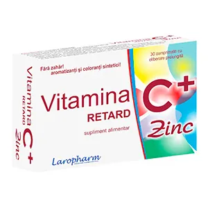 Vitamina C Retard + Zinc, 30 comprimate filmate cu eliberare prelungita, Laropharm